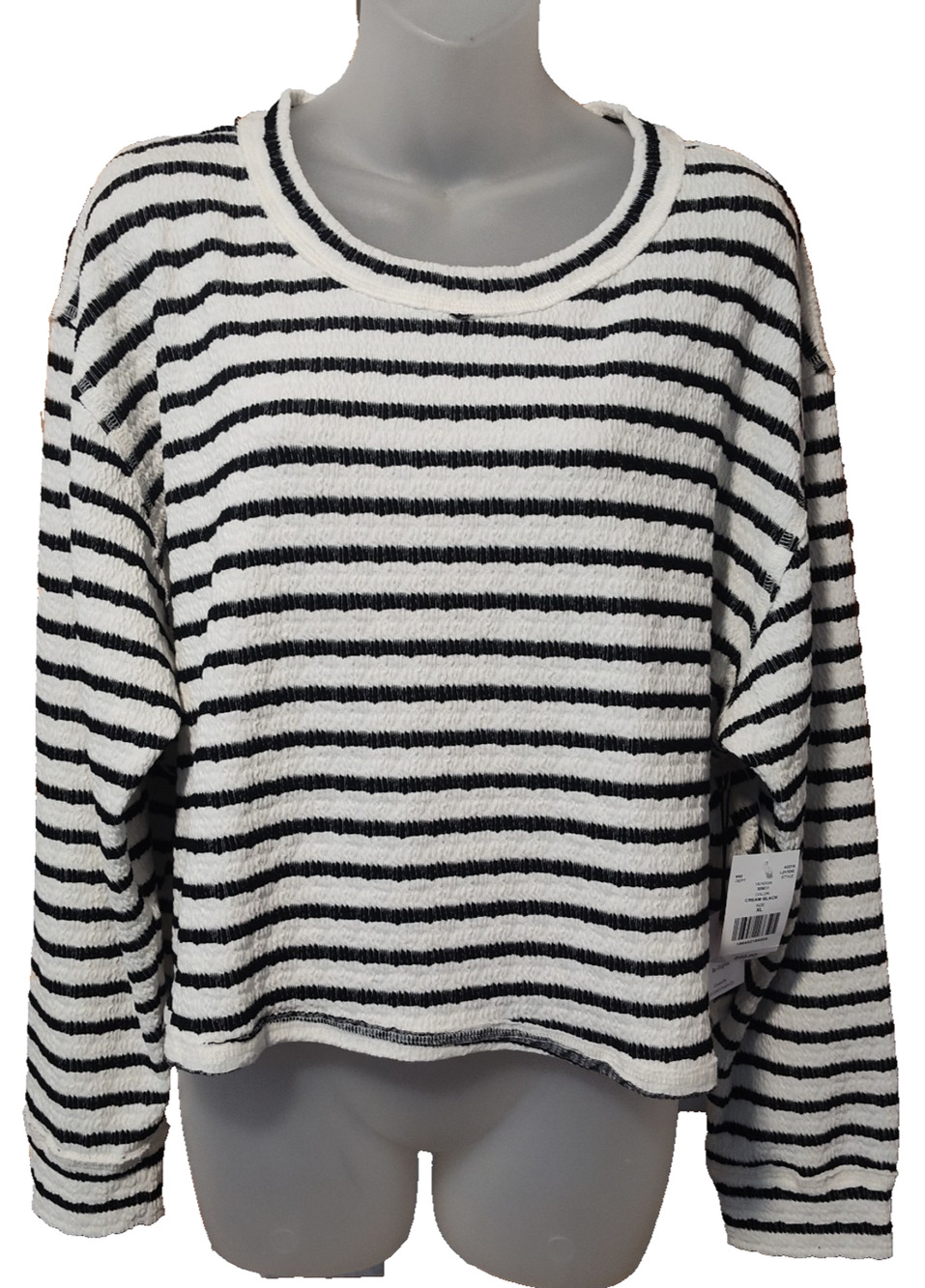 Originality Women’s Black & White Striped Textured Knit Sweater Size XL BG39